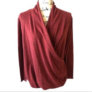 Pleione Faux Wrap Maroon Heather Sweater